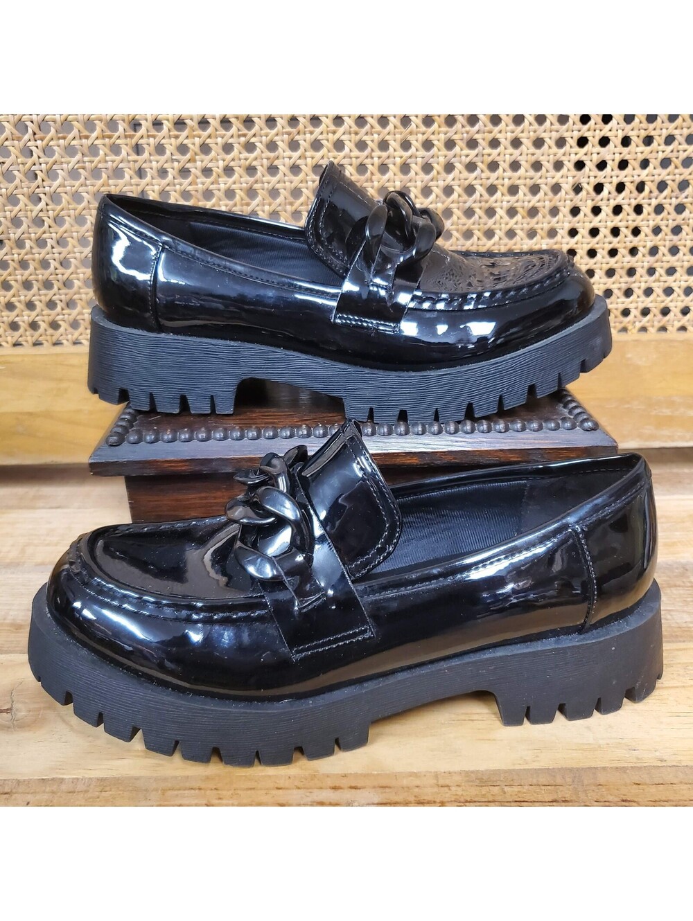 Rouge Helium HUTCH-04 Chunky Platform Chain Loafers Black Patent Size 8.5